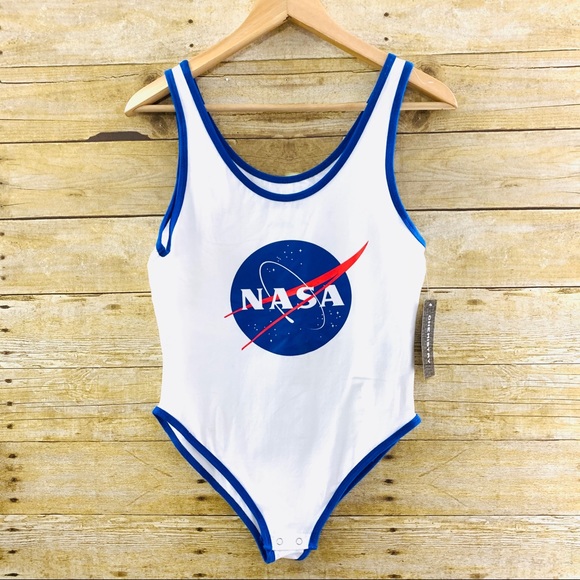 NASA Tank Bodysuit White Blue Graphic Medium - Picture 3 of 6